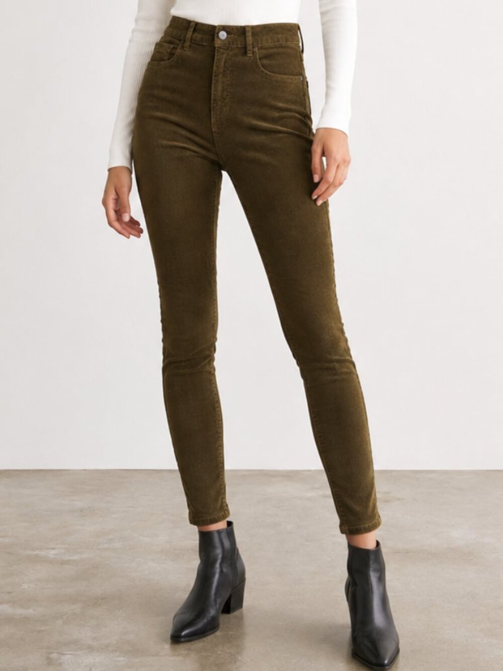 LOFT Made & Loved High Waist Skinny Stretch Corduroy Pants Olive Green 25 EUC